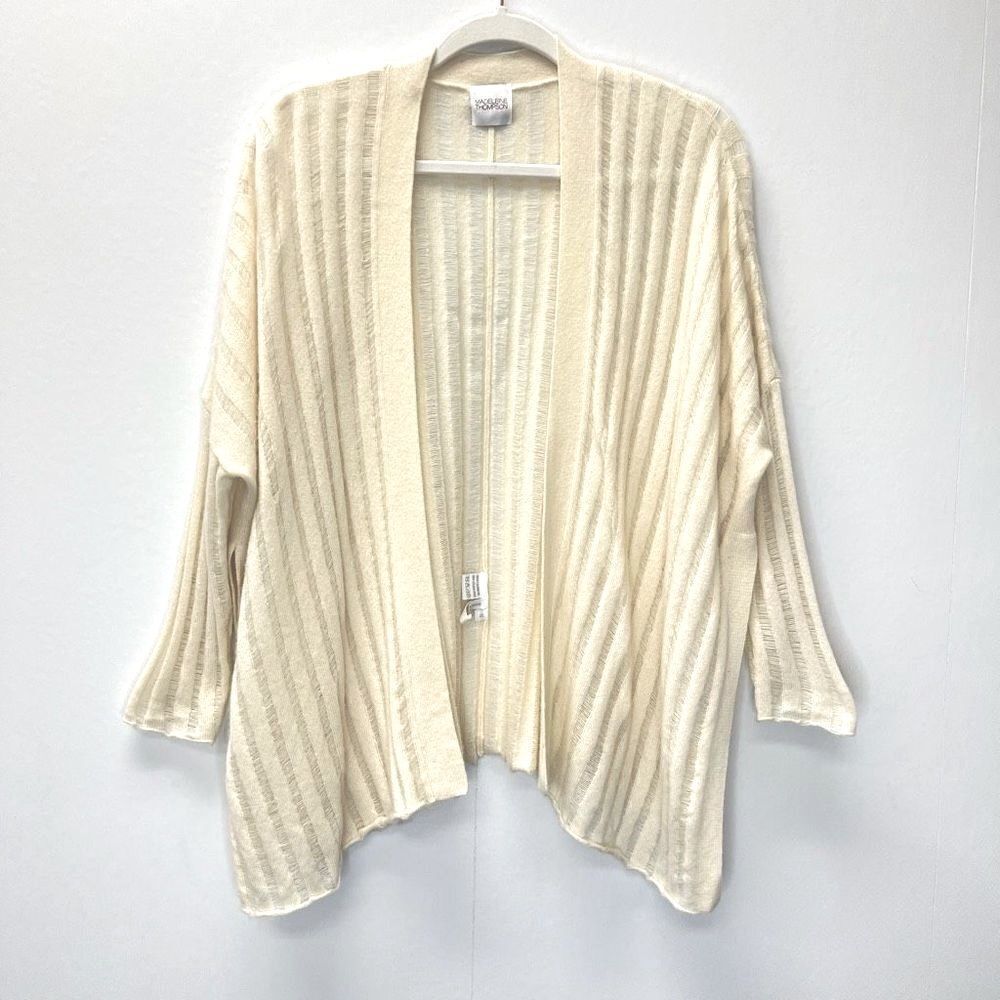 Madeleine Thompson Cashmere Cream Ribbed Open Knit Open Front Cardigan Size S